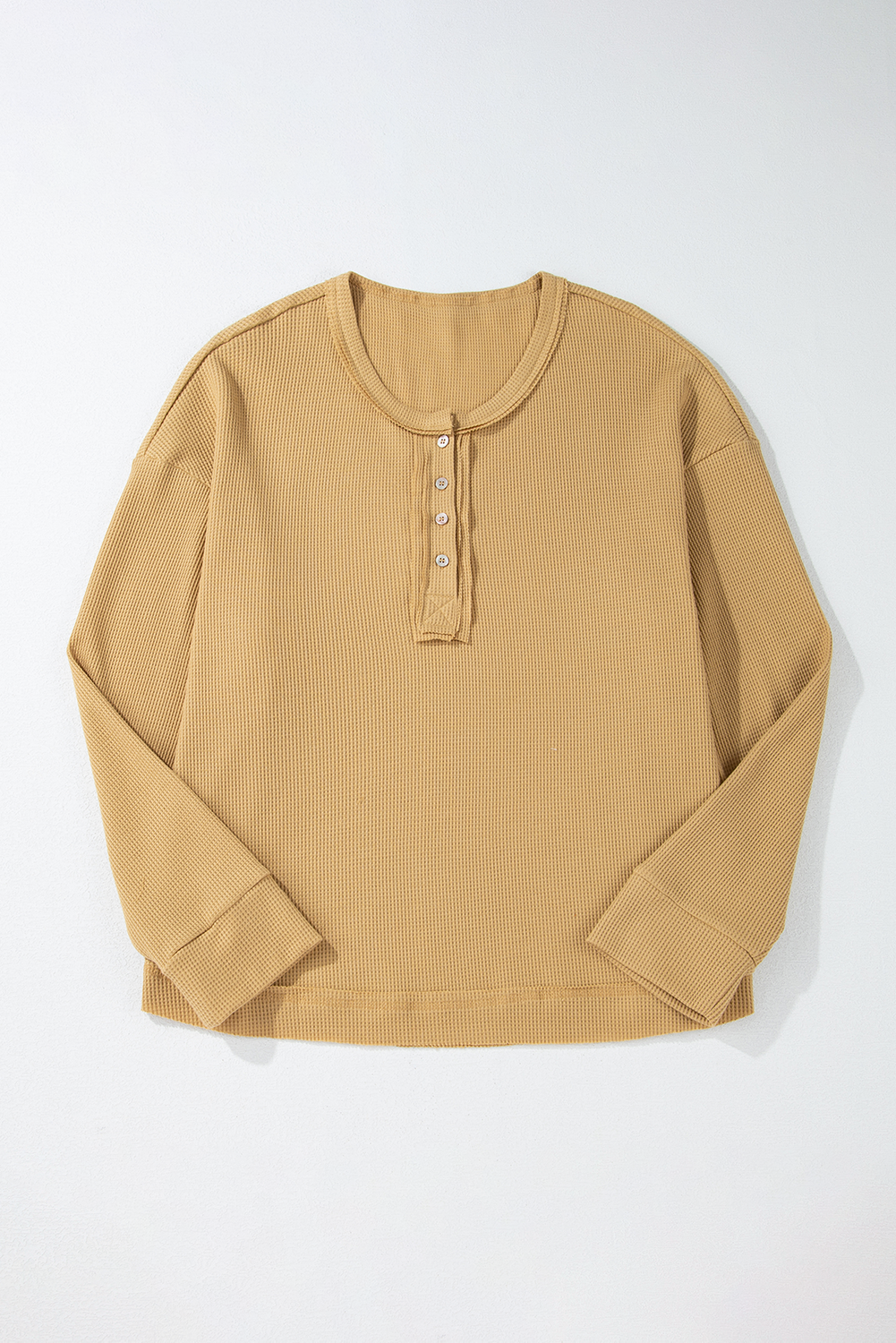 Camel Waffle Drop Shoulder Oversized Henley Top