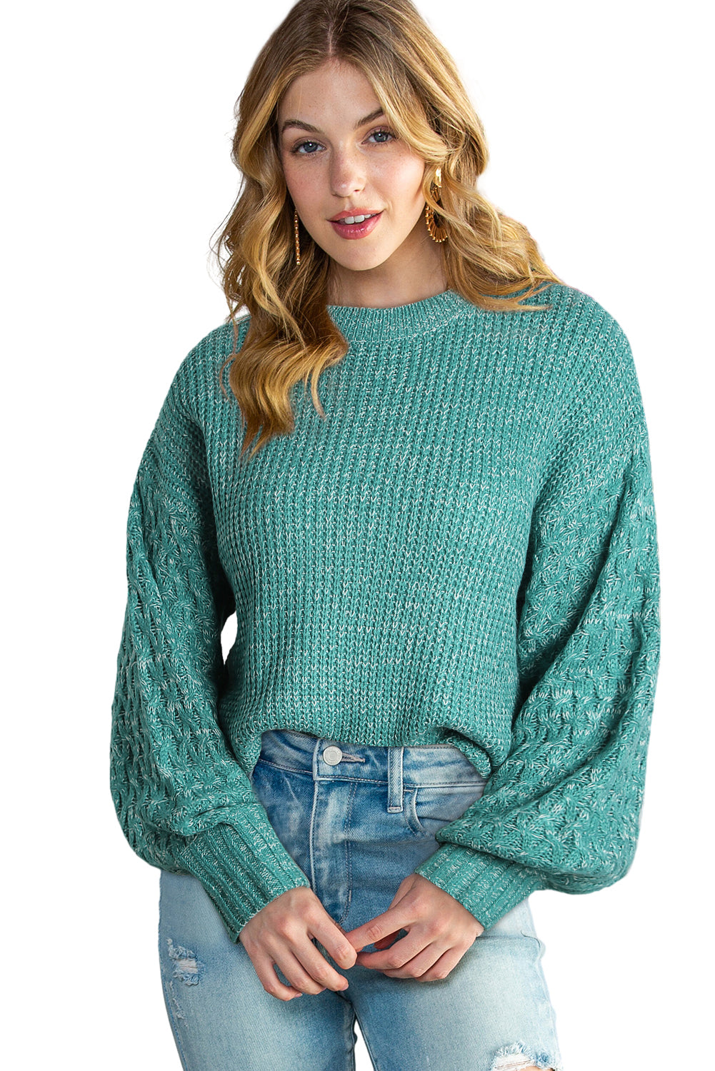 Verdant Chunky Knit Sleeve Drop Shoulder Sweater