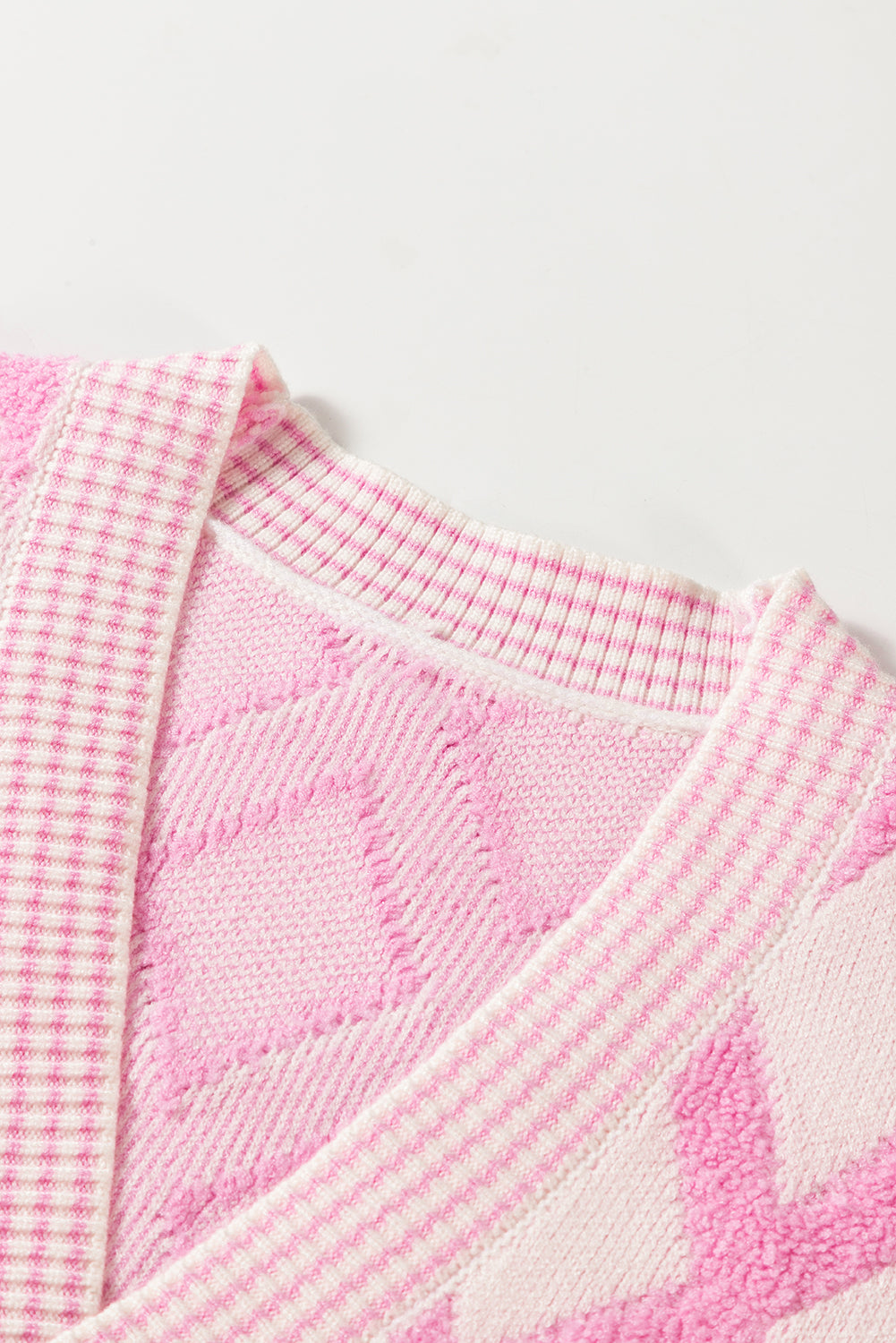 Pink Checkered Pockets Open Front Cardigan