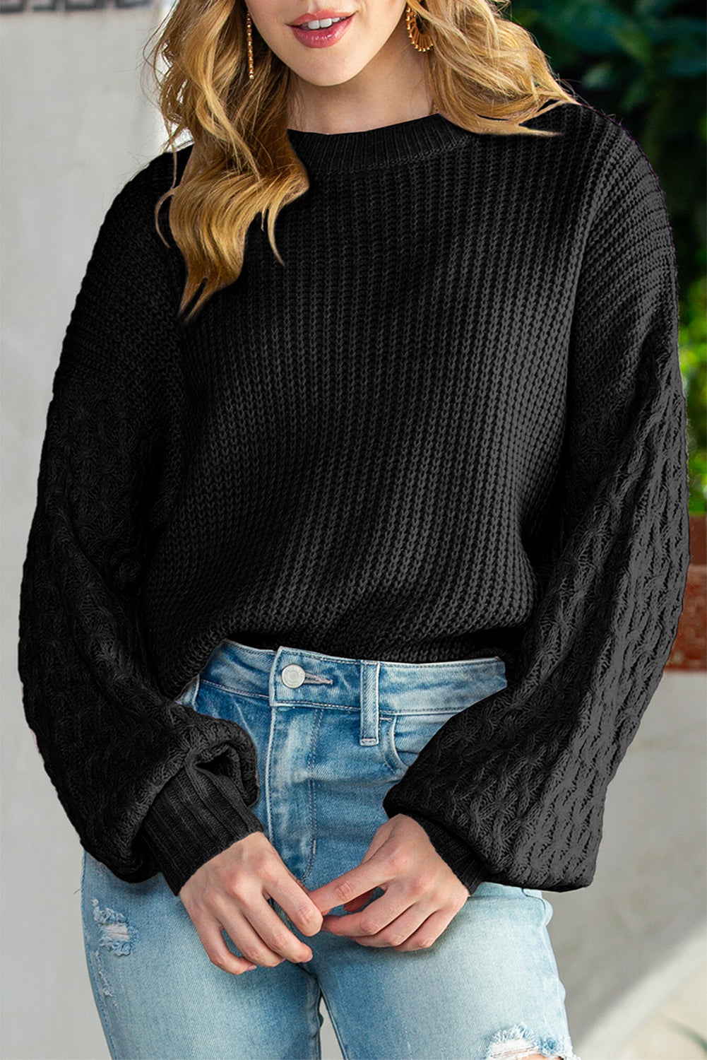 Verdant Chunky Knit Sleeve Drop Shoulder Sweater