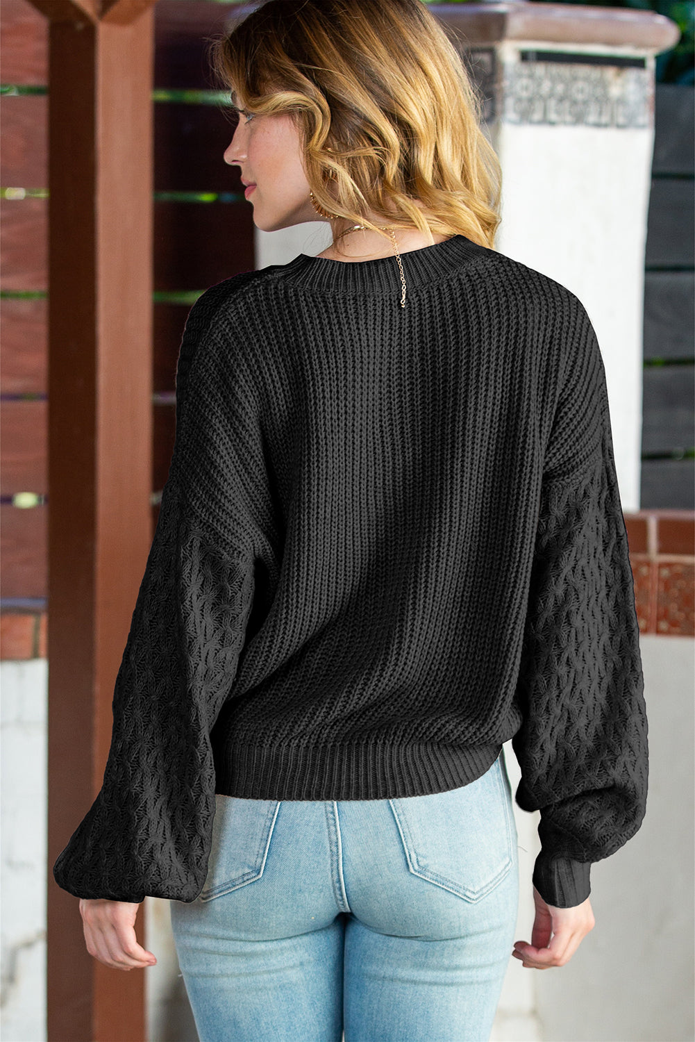 Verdant Chunky Knit Sleeve Drop Shoulder Sweater