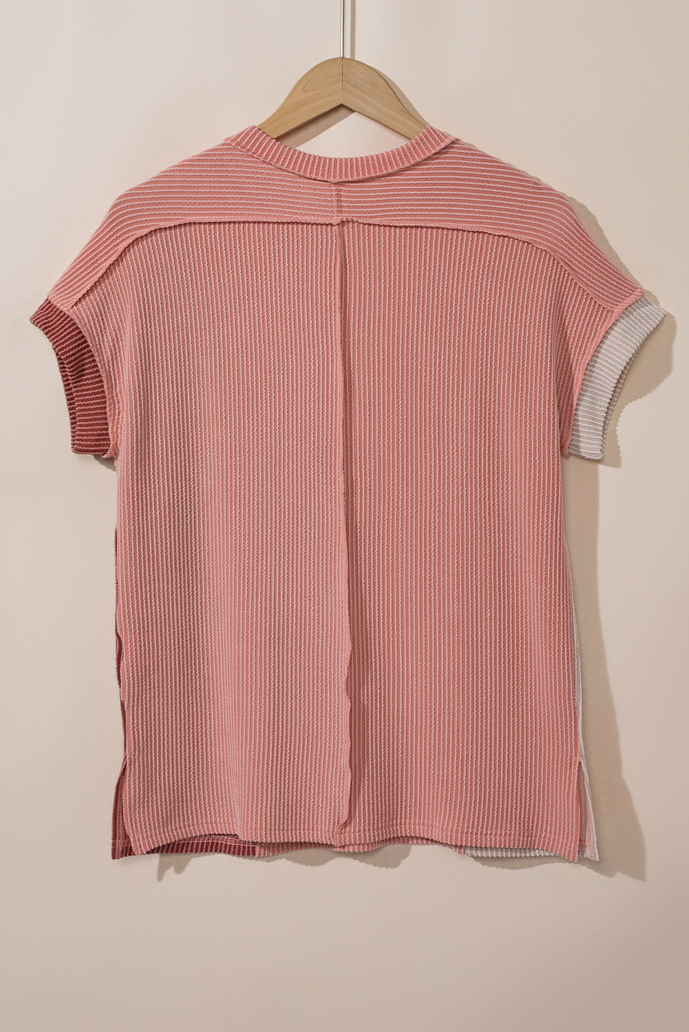 Pink Textured Colorblock Round Neck T Shirt