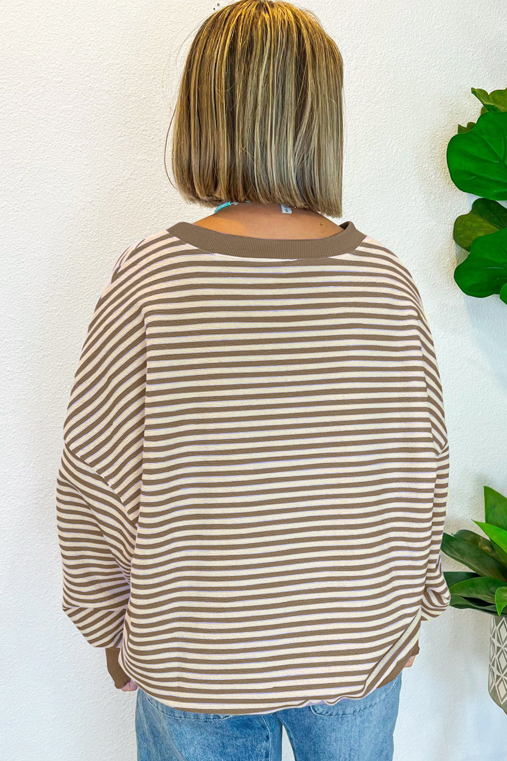 Pink Stripe Drop Shoulder Long Sleeve Top