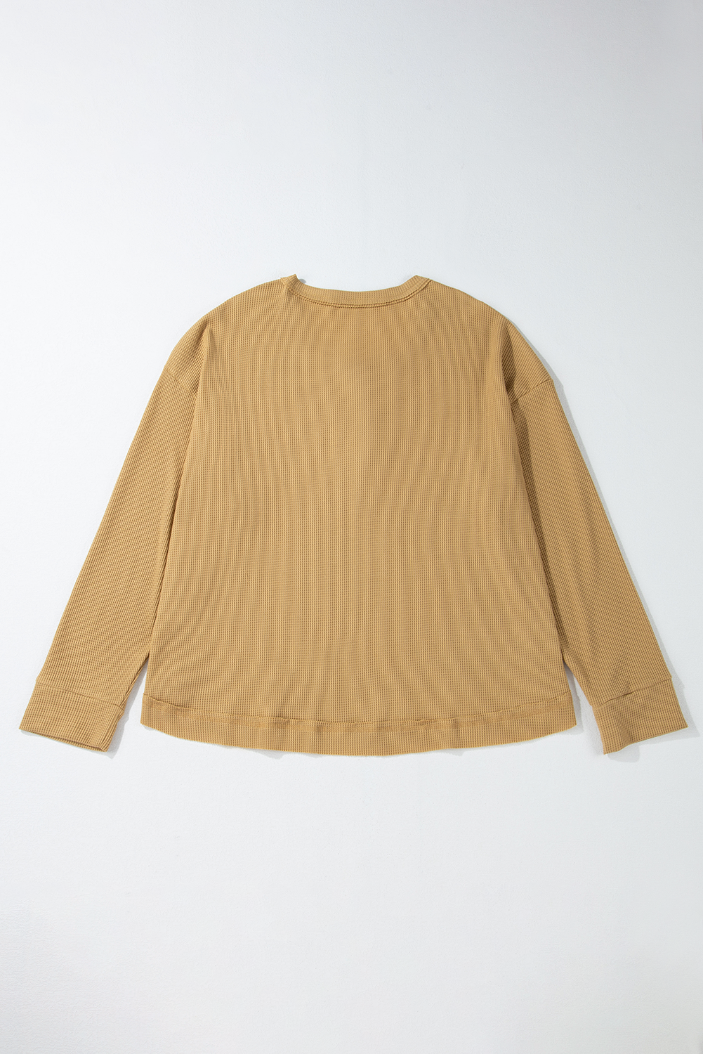 Camel Waffle Drop Shoulder Oversized Henley Top