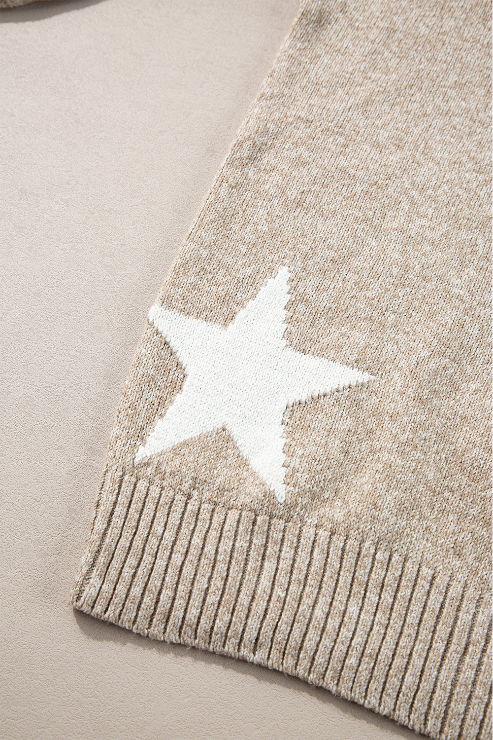 Khaki Star Pattern Drop Shoulder Knit Sweater