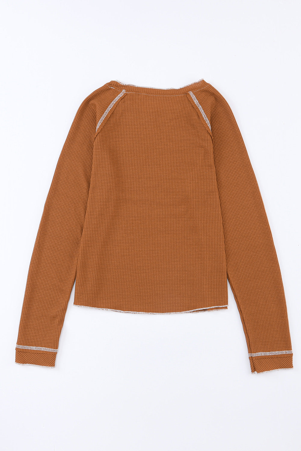 Brown Textured Crewneck Long Sleeve Top