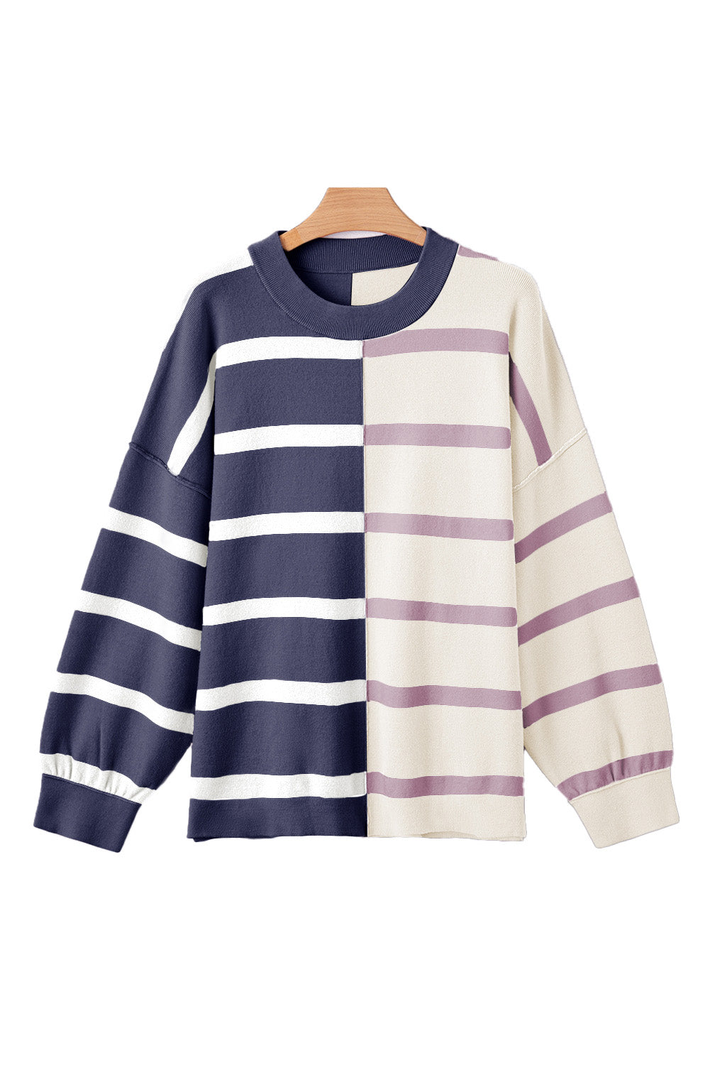 Khaki Stripe Exposed Seam Loose Sweatshirts