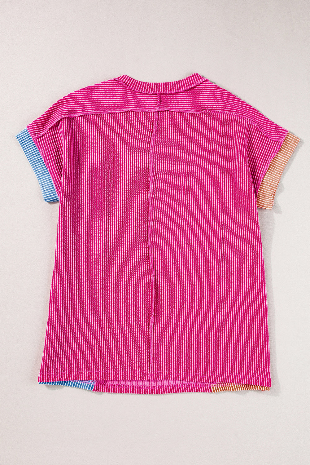 Pink Textured Colorblock Round Neck T Shirt