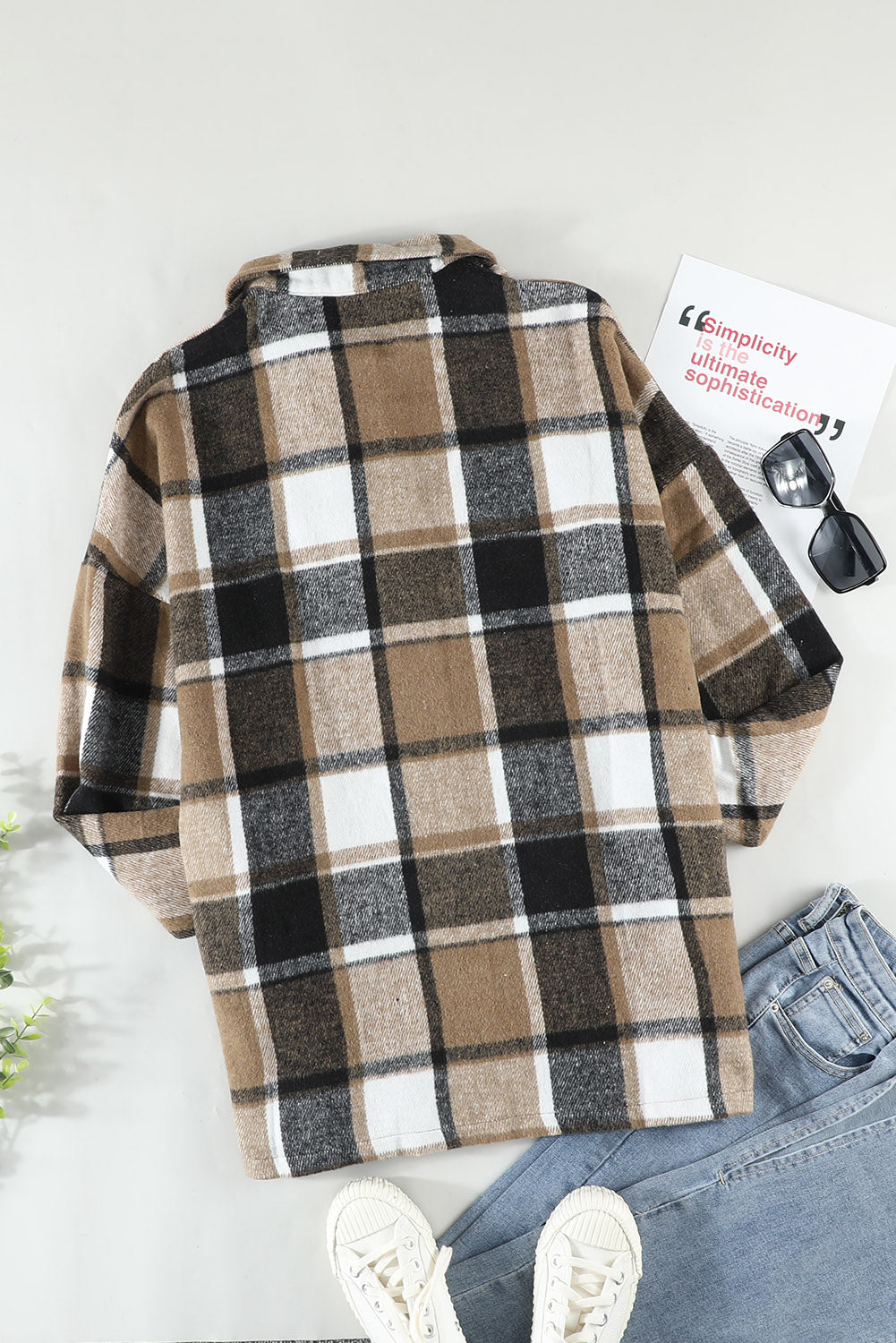 Orange Plaid Button Up Long Sleeve Flannel Shacket