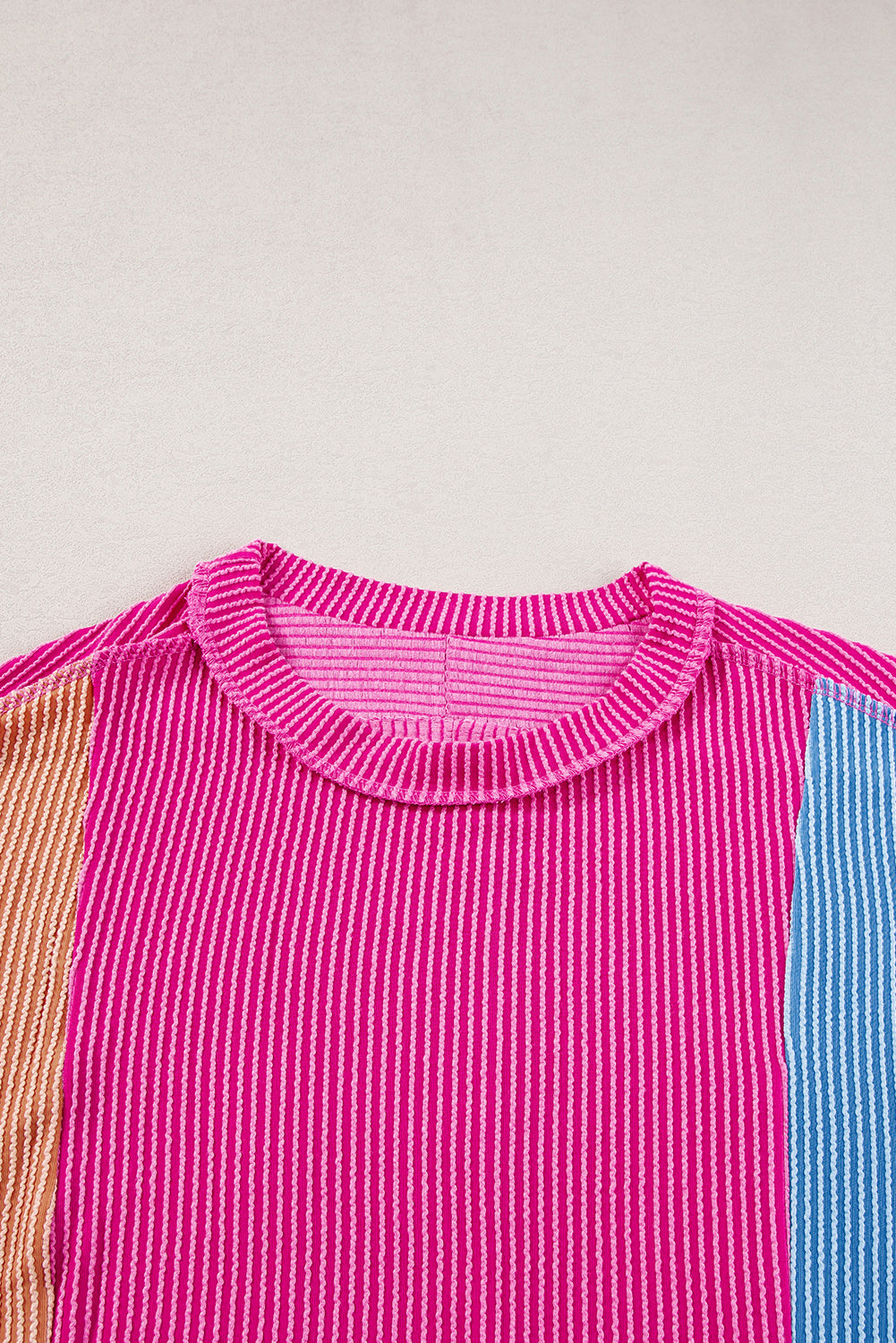 Pink Textured Colorblock Round Neck T Shirt