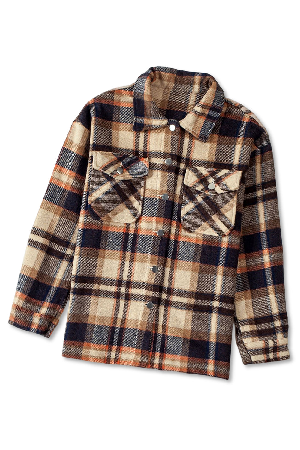 Brown Plaid Button Up Long Sleeve Flannel Shacket