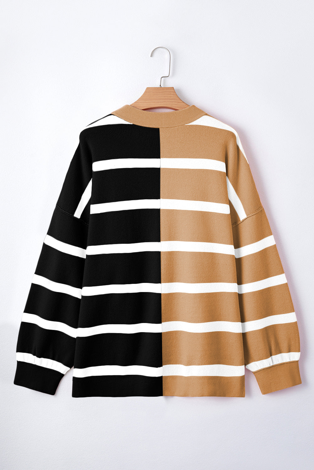 Khaki Stripe Exposed Seam Loose Sweatshirts