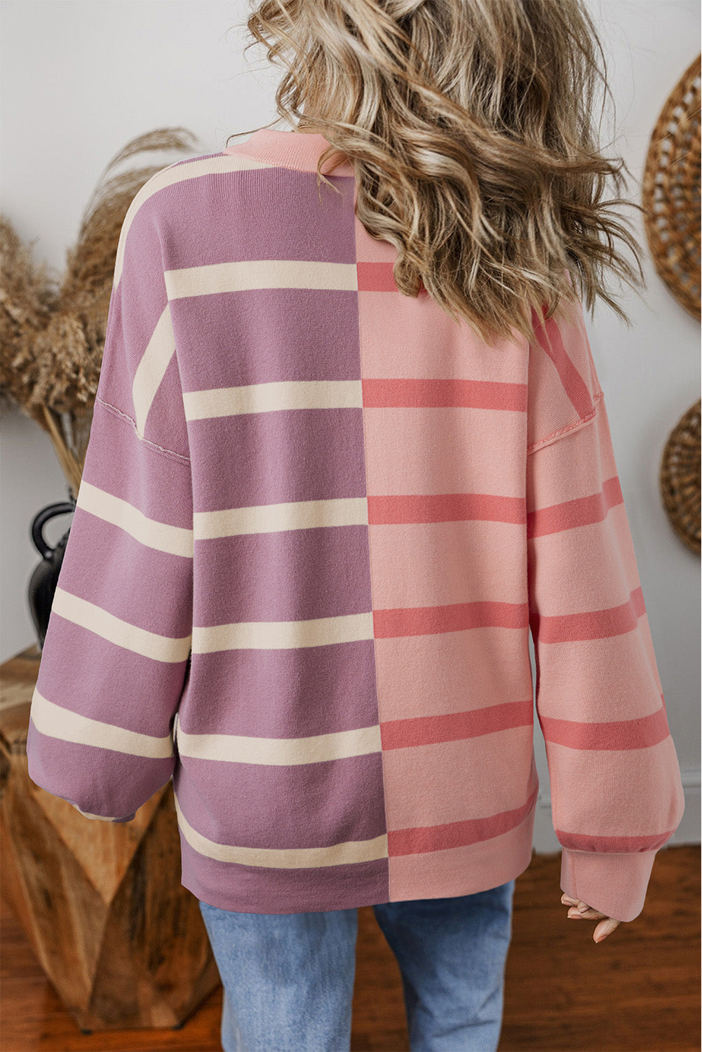 Khaki Stripe Exposed Seam Loose Sweatshirts