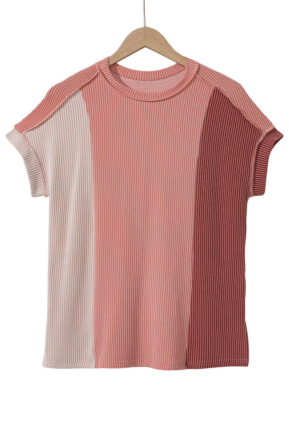 Pink Textured Colorblock Round Neck T Shirt