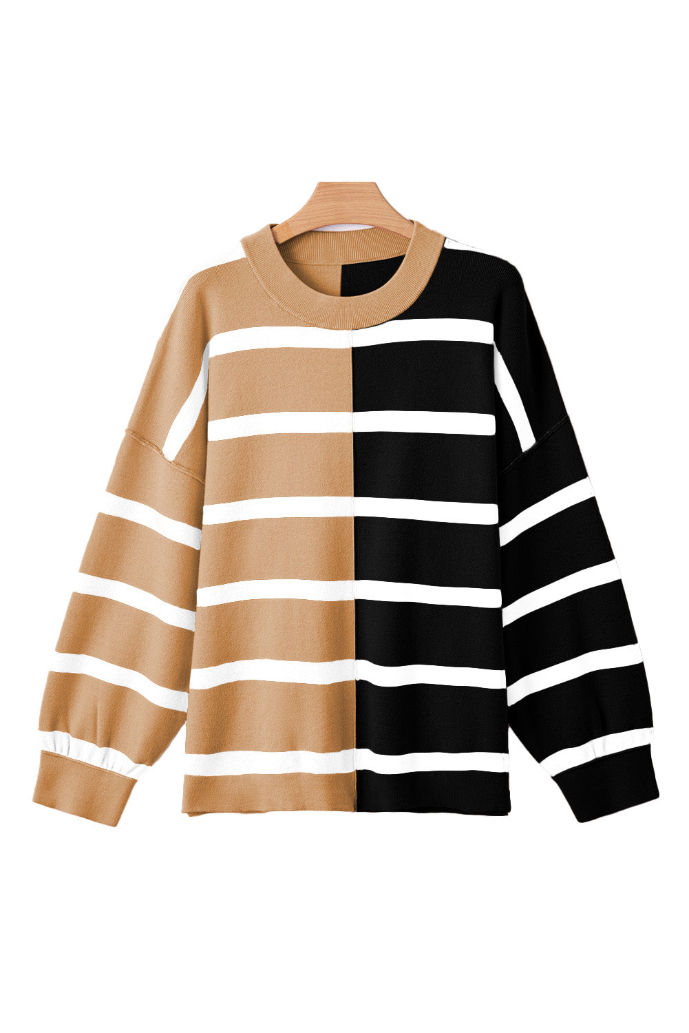 Khaki Stripe Exposed Seam Loose Sweatshirts