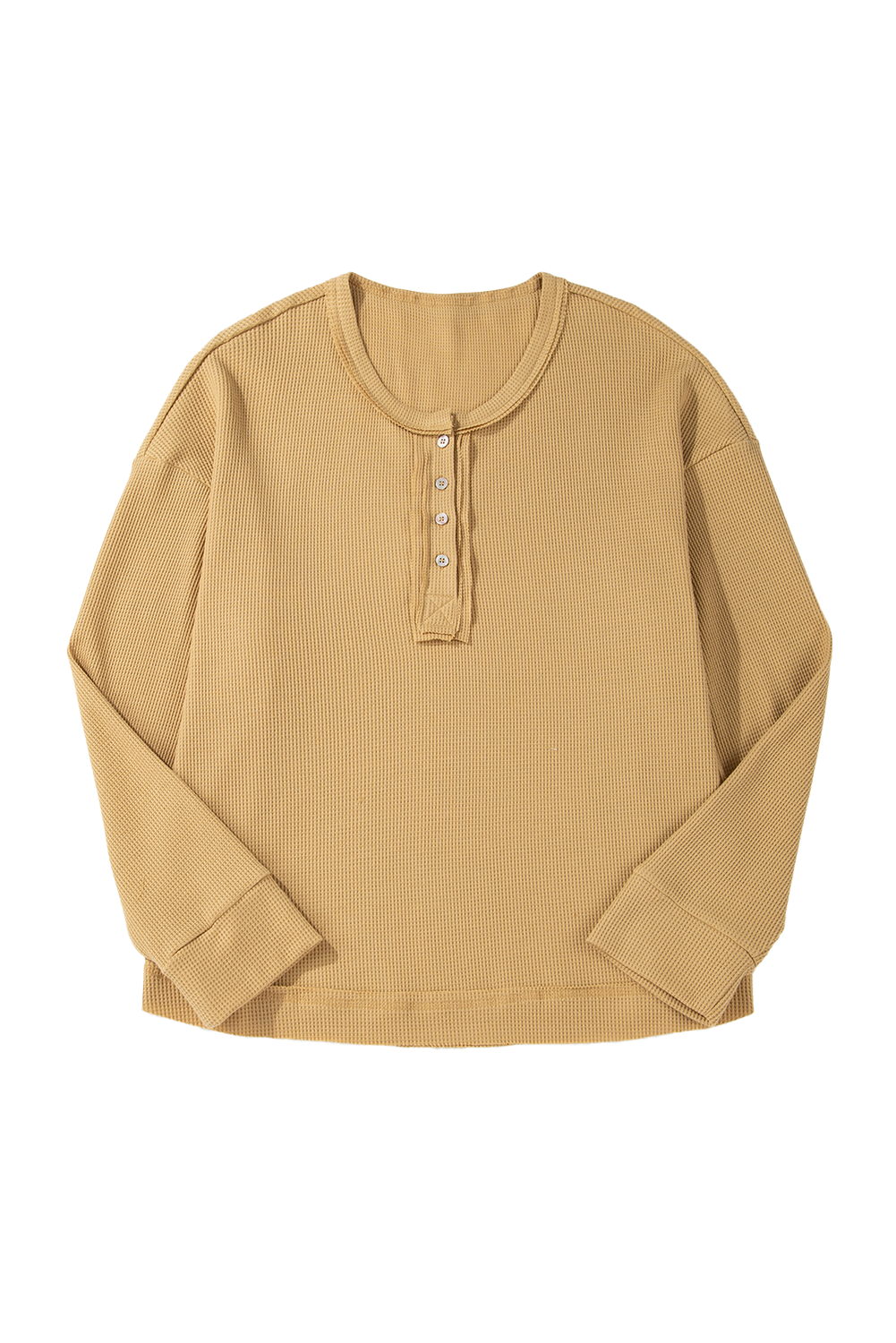 Camel Waffle Drop Shoulder Oversized Henley Top