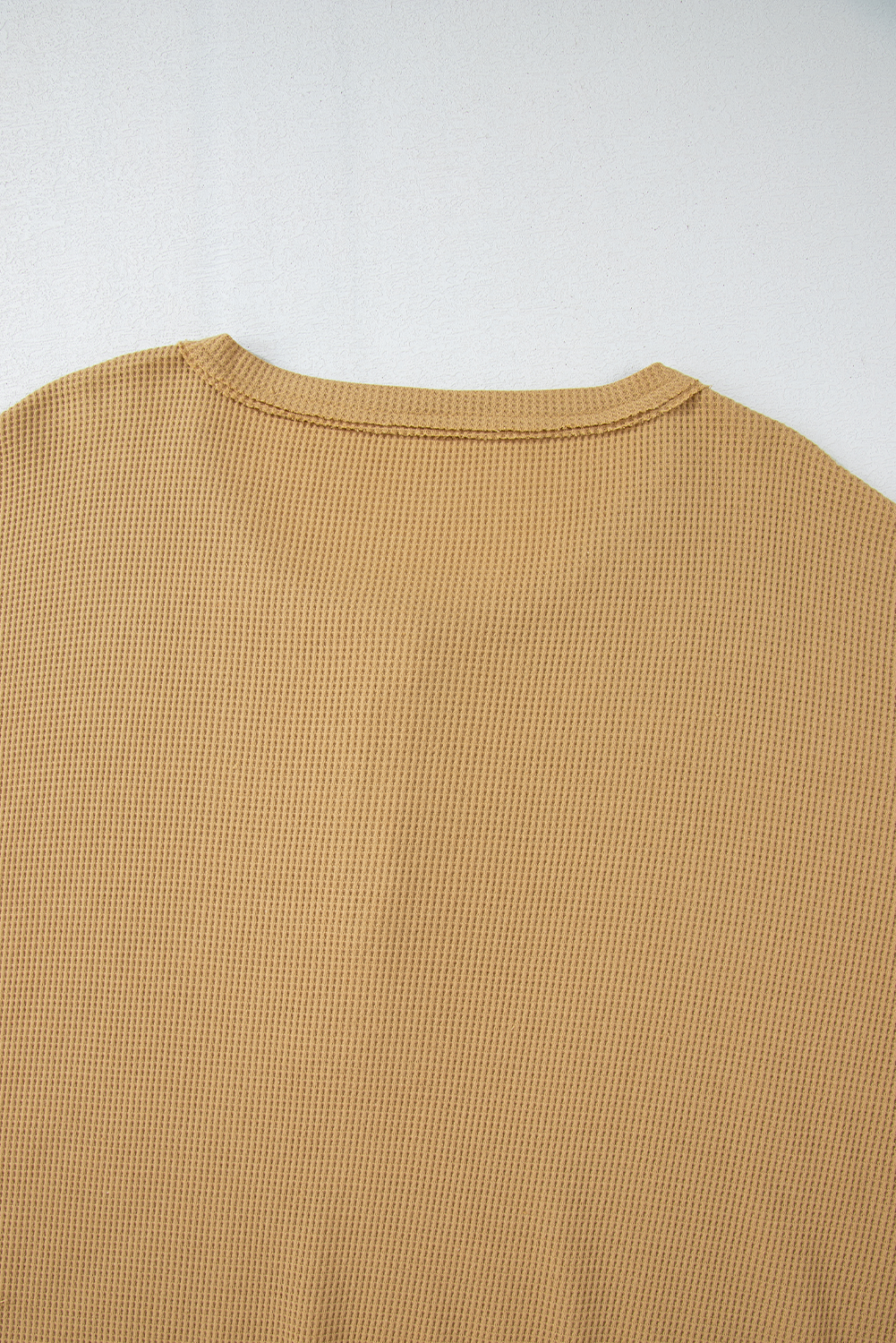 Camel Waffle Drop Shoulder Oversized Henley Top