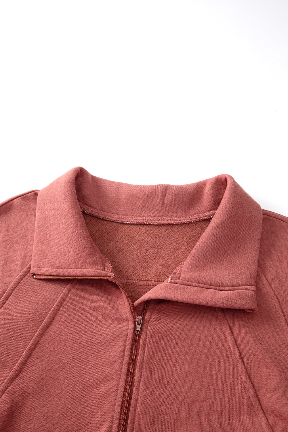 Brown Zip Up Stand Collar Thumbhole Sleeve Sweatshirt