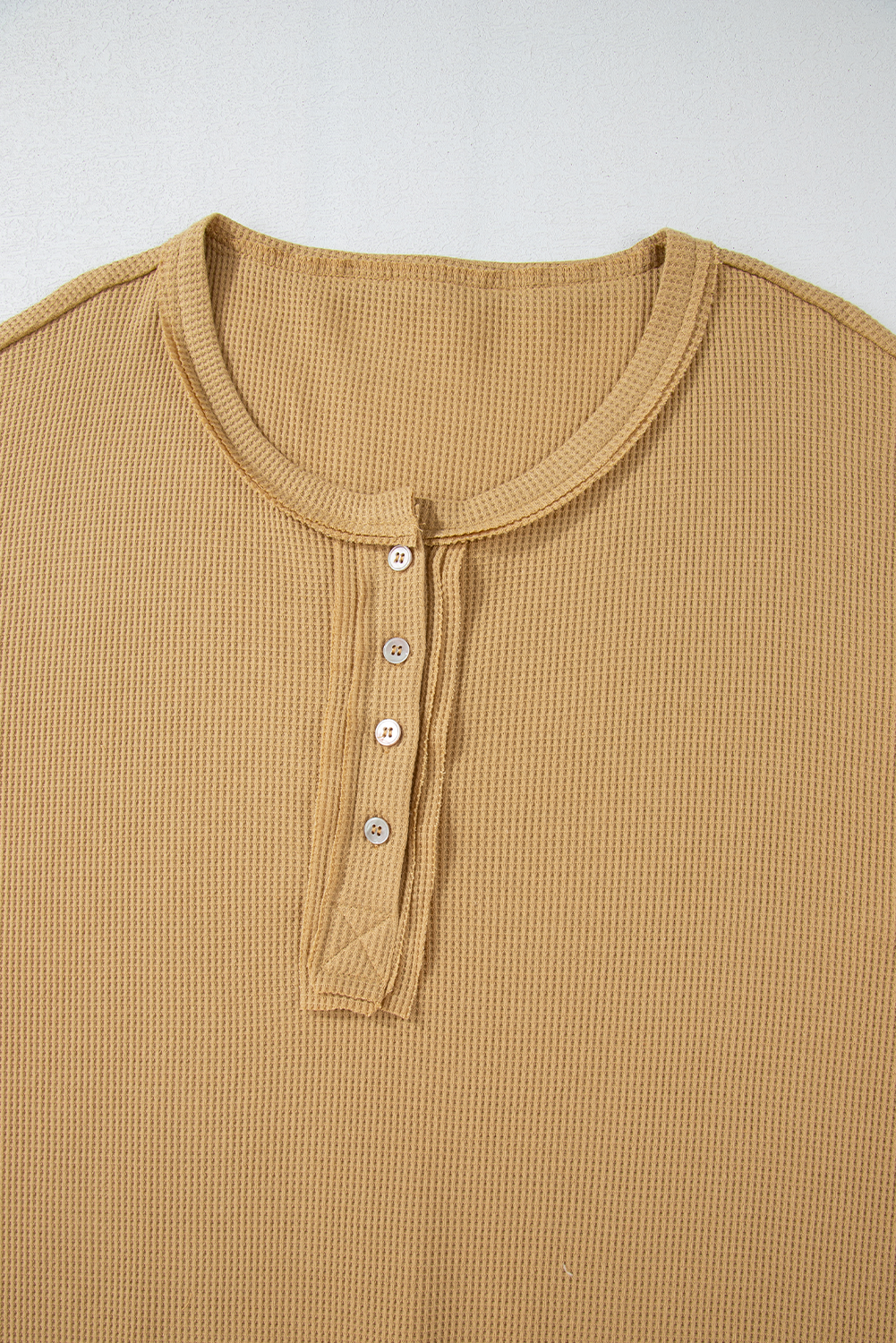 Camel Waffle Drop Shoulder Oversized Henley Top