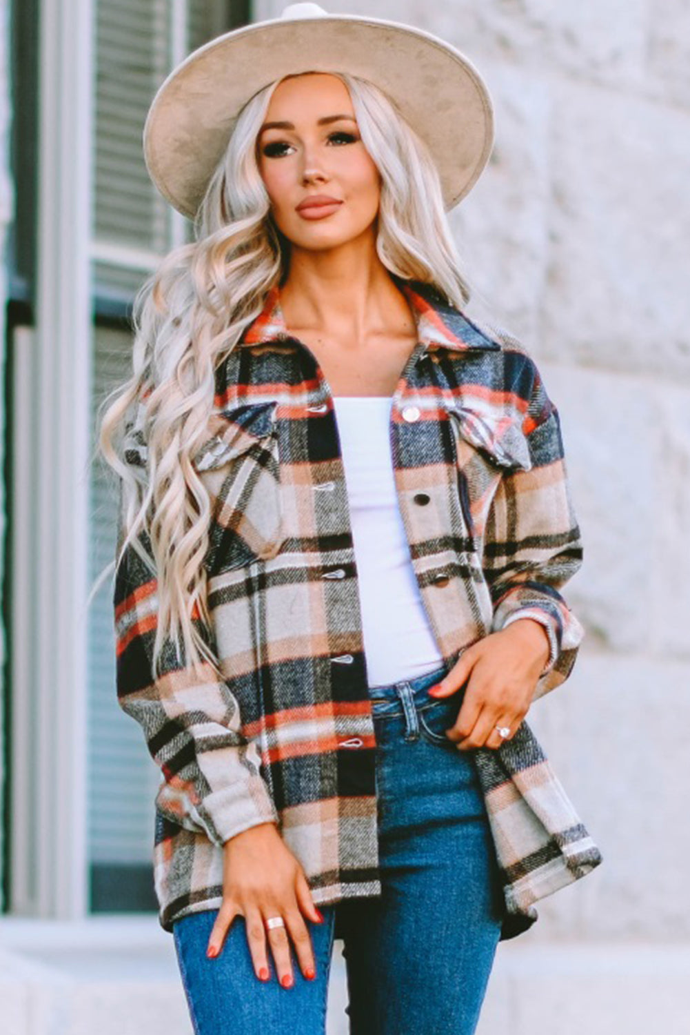 Brown Plaid Button Up Long Sleeve Flannel Shacket