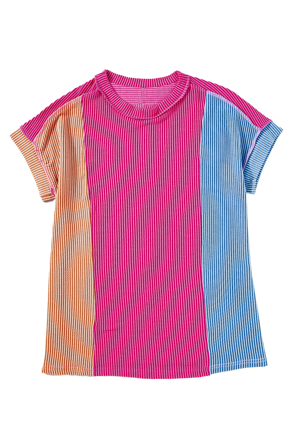 Pink Textured Colorblock Round Neck T Shirt