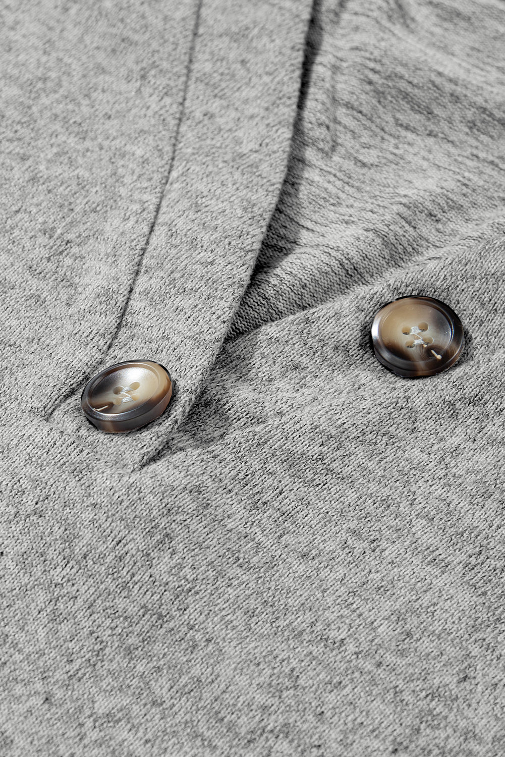 Light Grey Button Detail V Neck Ribbed Bishop Sleeve Top