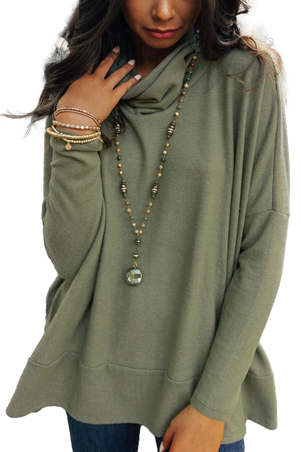 Gray Cowl Neck Loose Fit Tunic Top