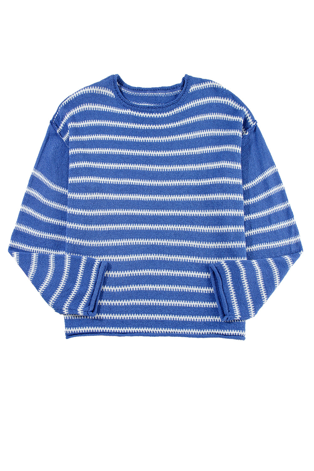 Khaki Casual Stripe Round Neck Drop Shoulder Sweater